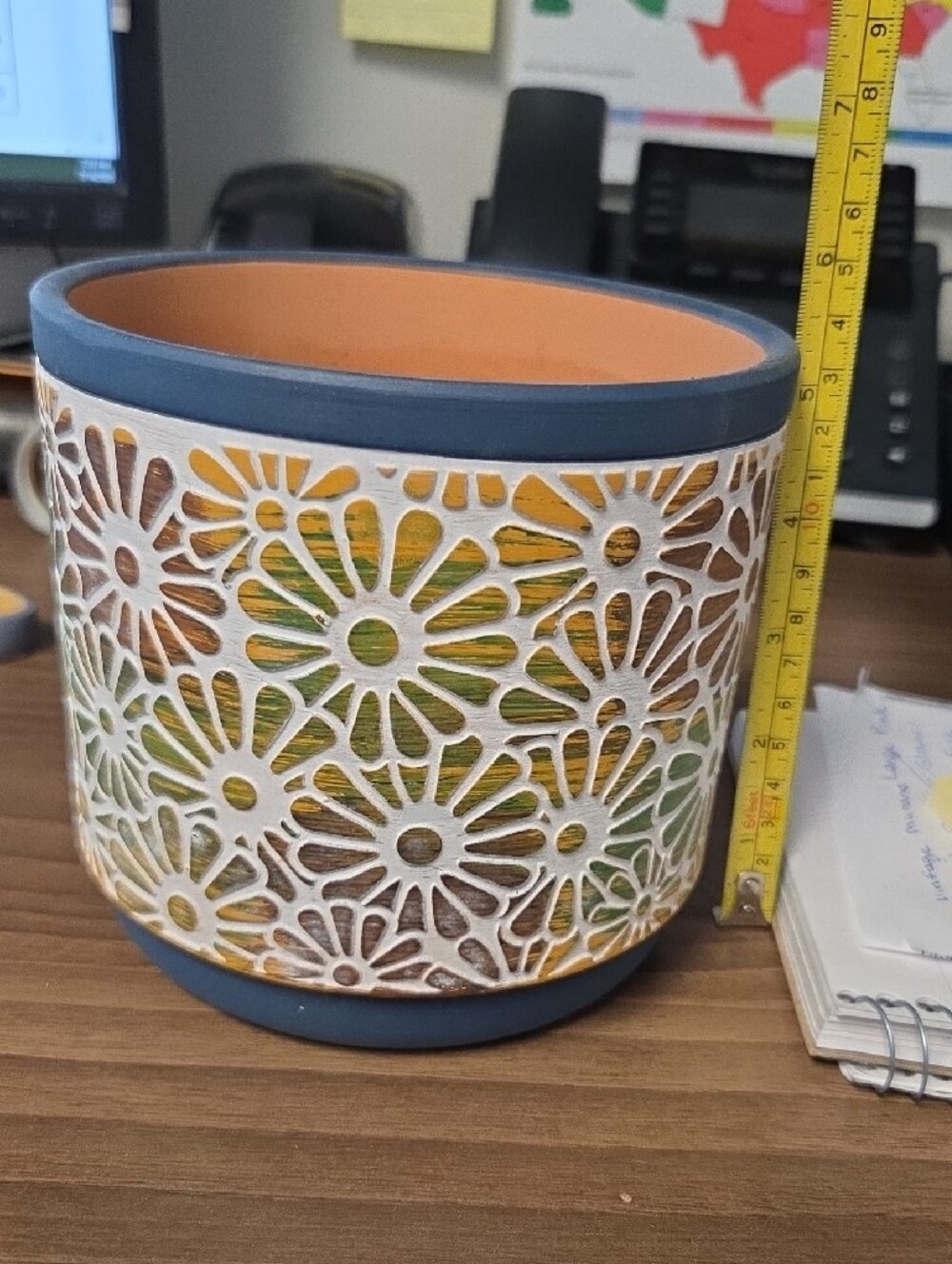 Terra Cotta Multi Color Daisy Cutout Ceramic Planter - Picture 3 of 3